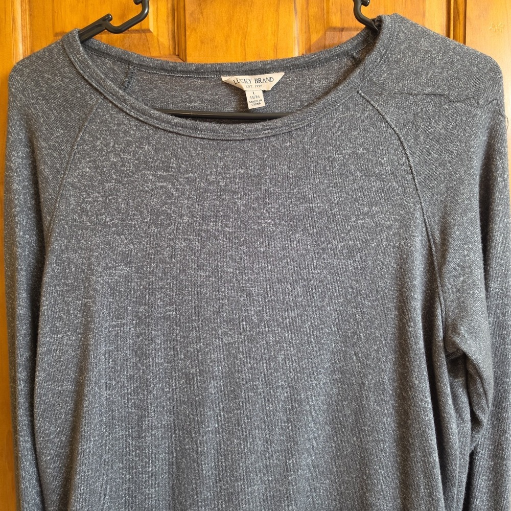 Lucky Brand Size L 14/16 Pullover Womens Charcoal Gray Heathered Raglan Knit Top